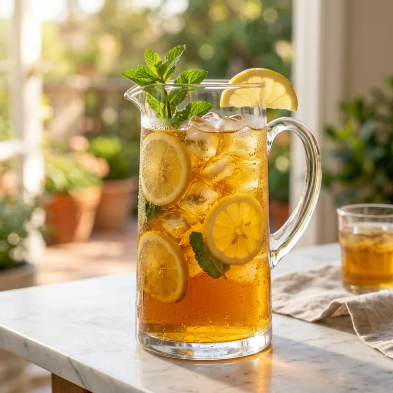Golden iced tea pitcher condensa… 202605031517
