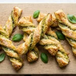 Pesto twists on wooden board 202605071142