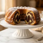 Sliced bundt cake on stand 202605032106