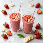 Smoothie Rezepte – Erdbeer-Bananen-Smoothie in zwei Gläsern von oben